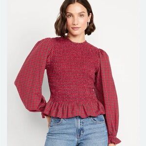 Old Navy plaid smocked top